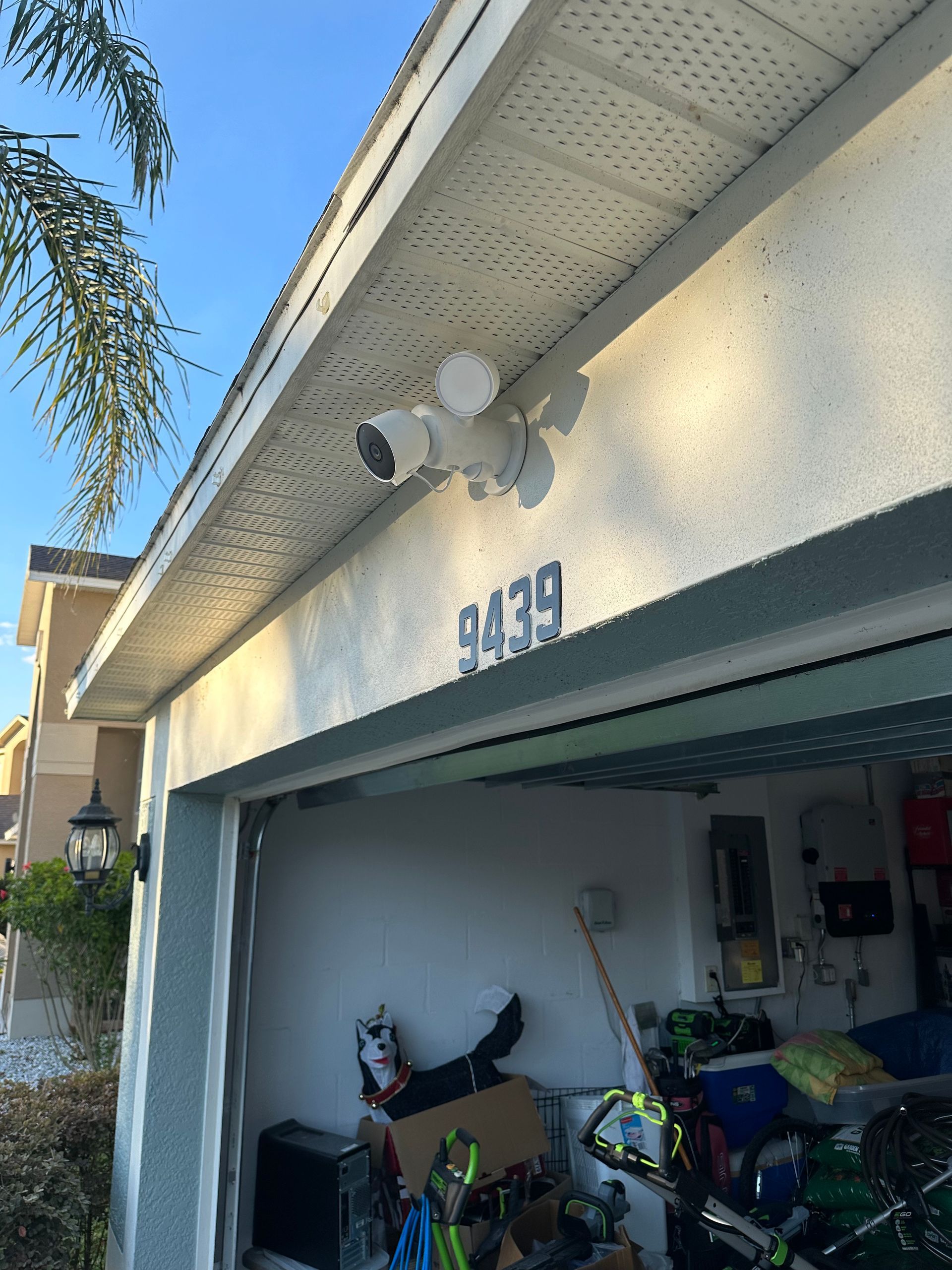 A garage with the number 9439 on the side of it