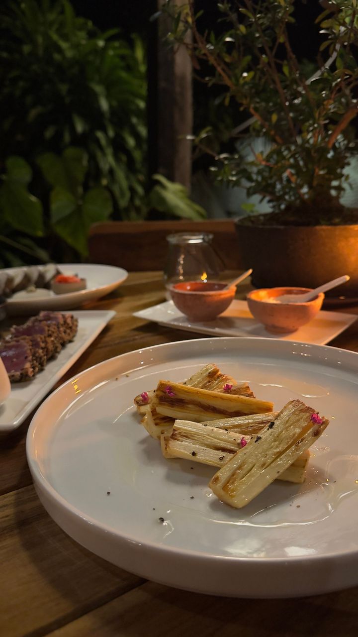 A close up of a plate of food on a table.