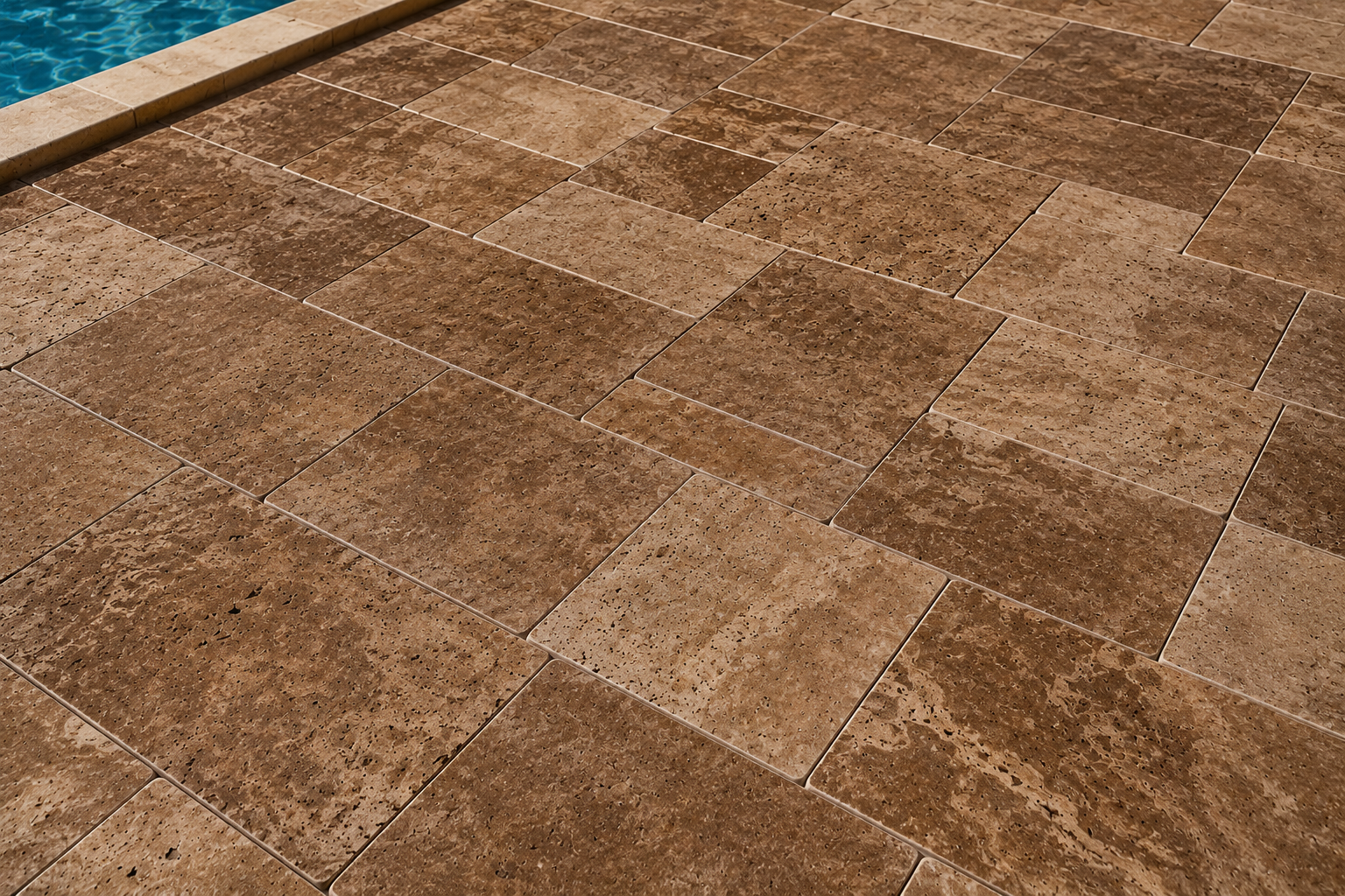 Brown patterned carpet tiles in a checkered floor arrangement