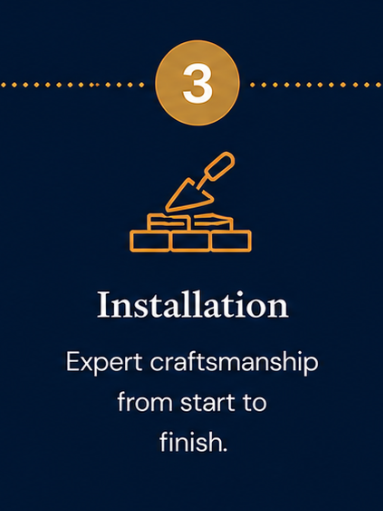 Installation icon with gold bricklaying graphic and text: “Expert craftsmanship from start to finish.”