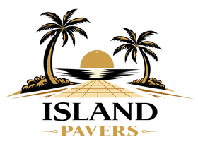 Logo of palm trees and sunset above the words “ISLAND PAVERS”