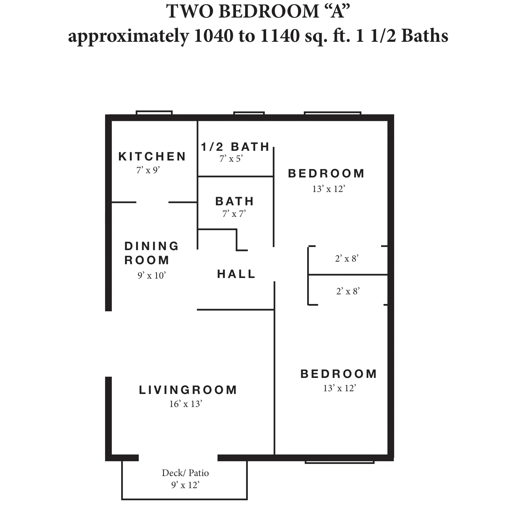 2 Bed | 1.5 Bath floorplan