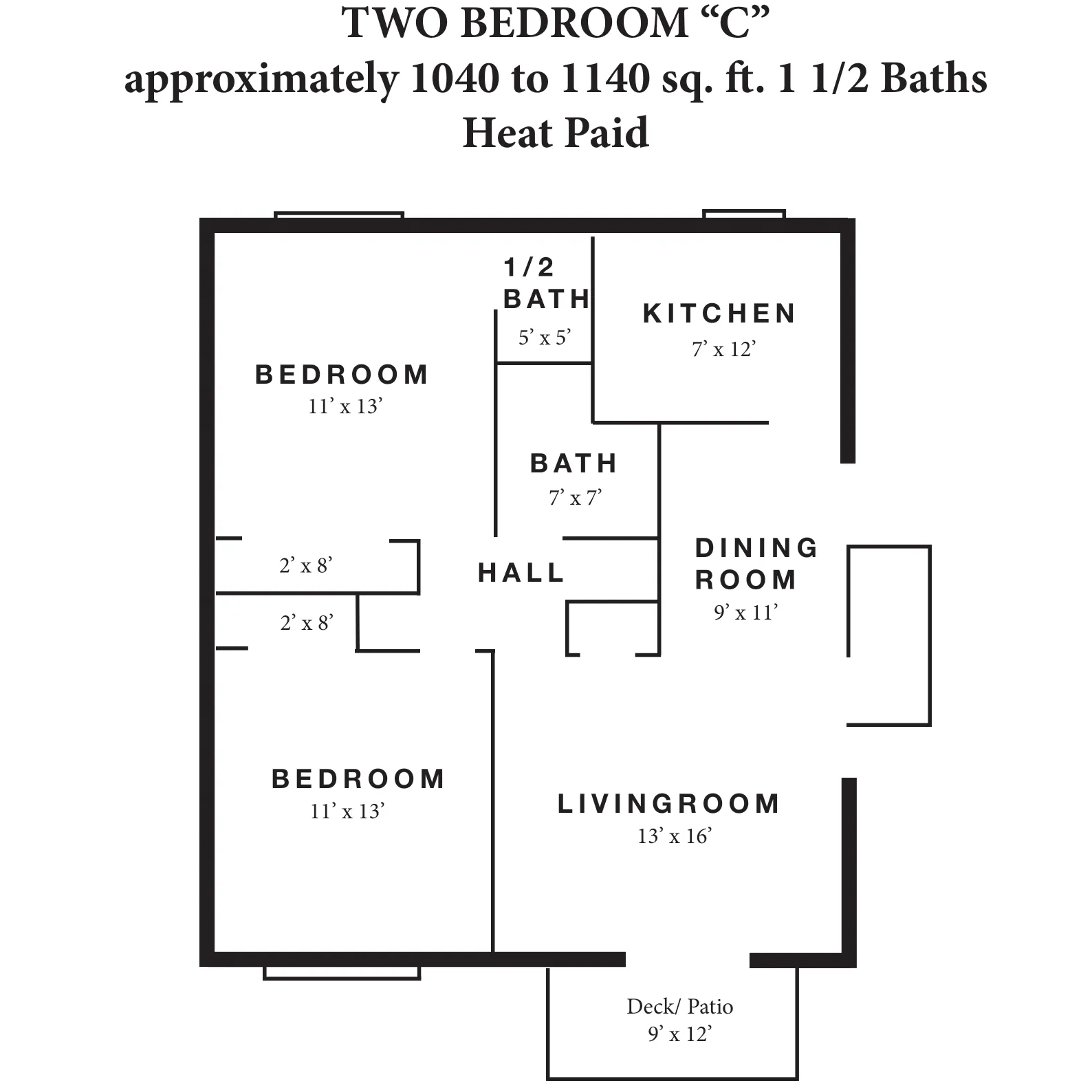 2 Bed | 1.5 Bath floorplan