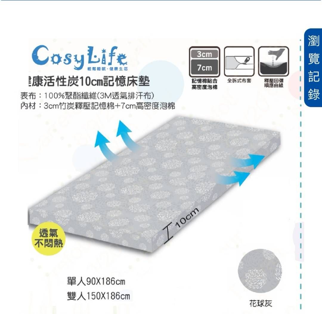 【RoyalWings】健康活性碳 10公分 記憶床墊 / 健康活性碳記憶床墊 / 可收納床墊