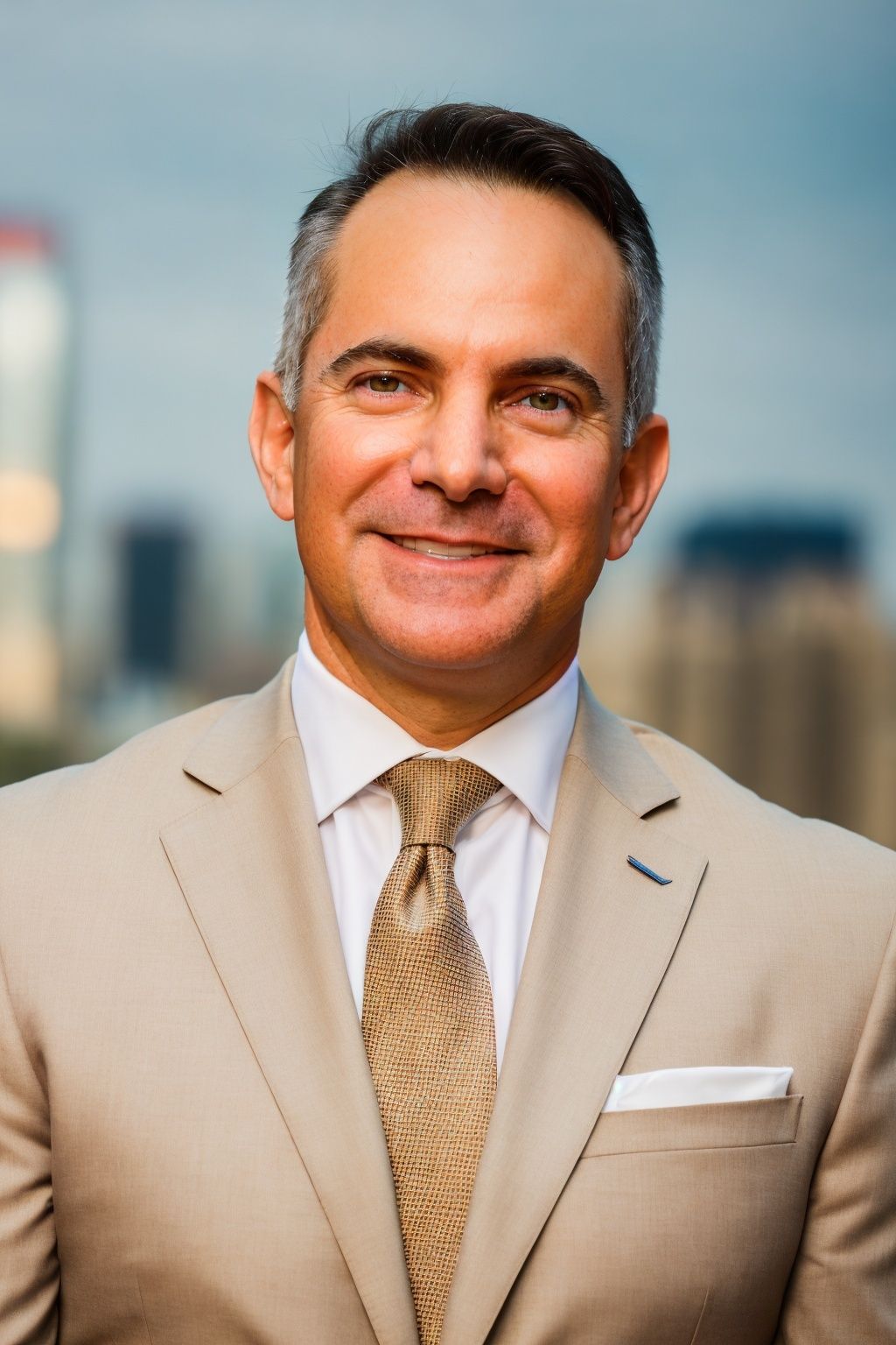 A man in a suit and tie is standing in front of a sign that says gro