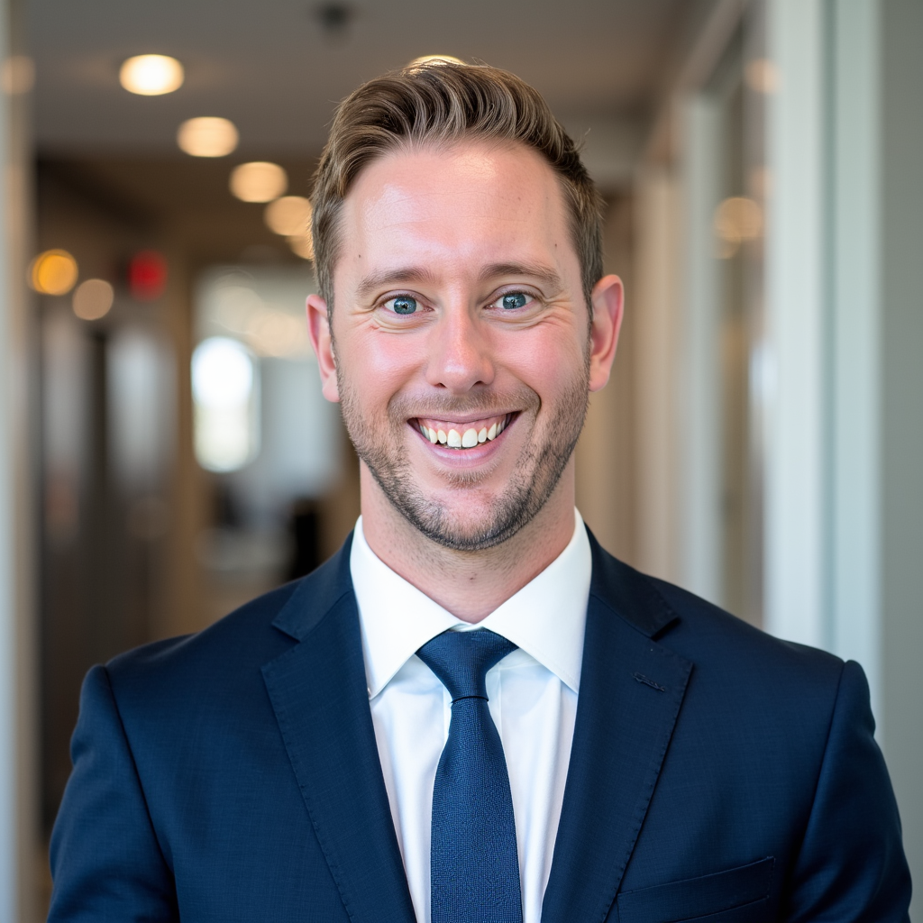 A man in a suit and tie is smiling for the camera.