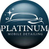Blue circular logo: white car outline and "PLATINUM MOBILE DETAILING" text.