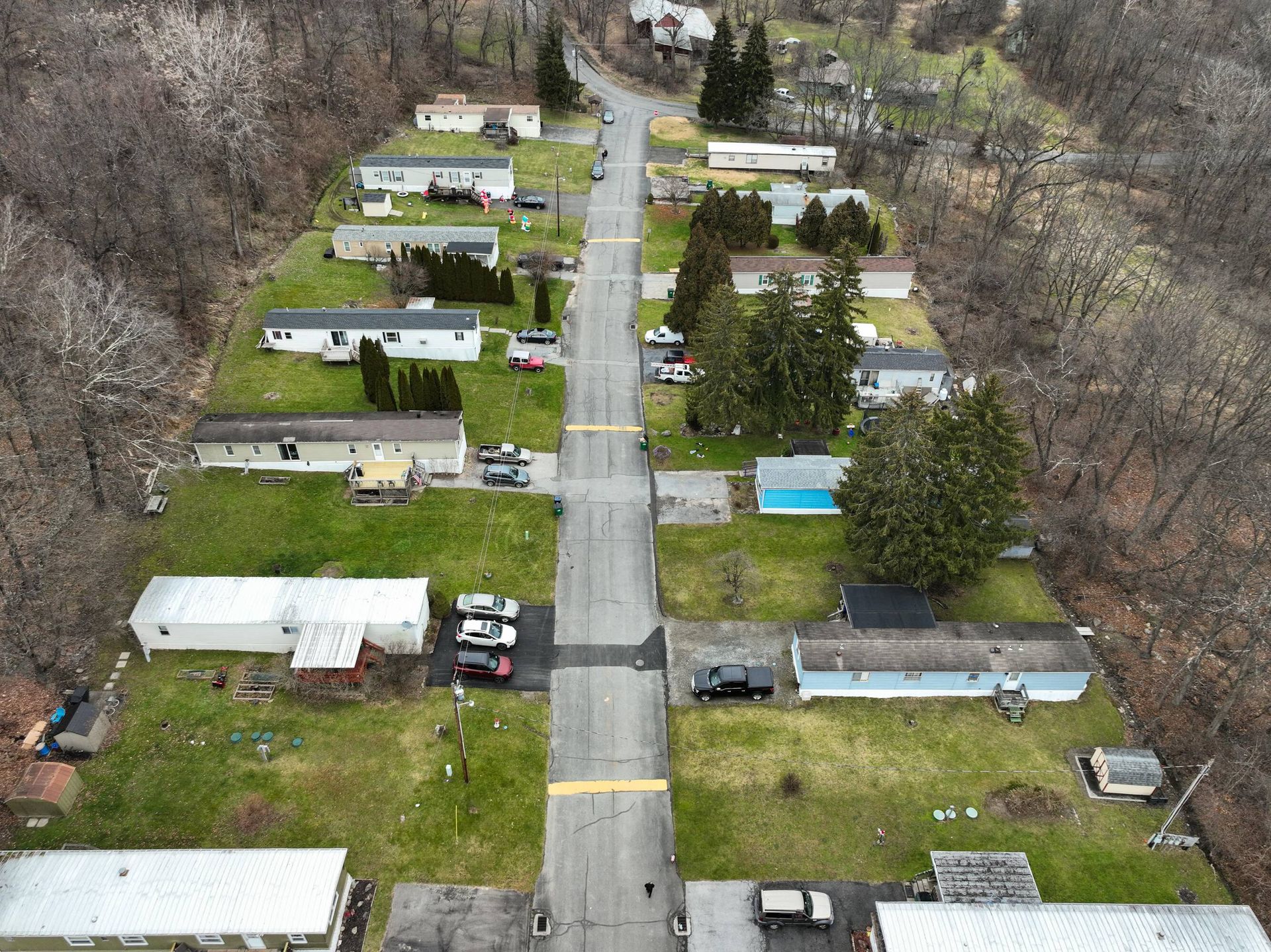 An aerial view of a mobile home park