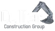 A construction group logo with an excavator bucket on a white background.