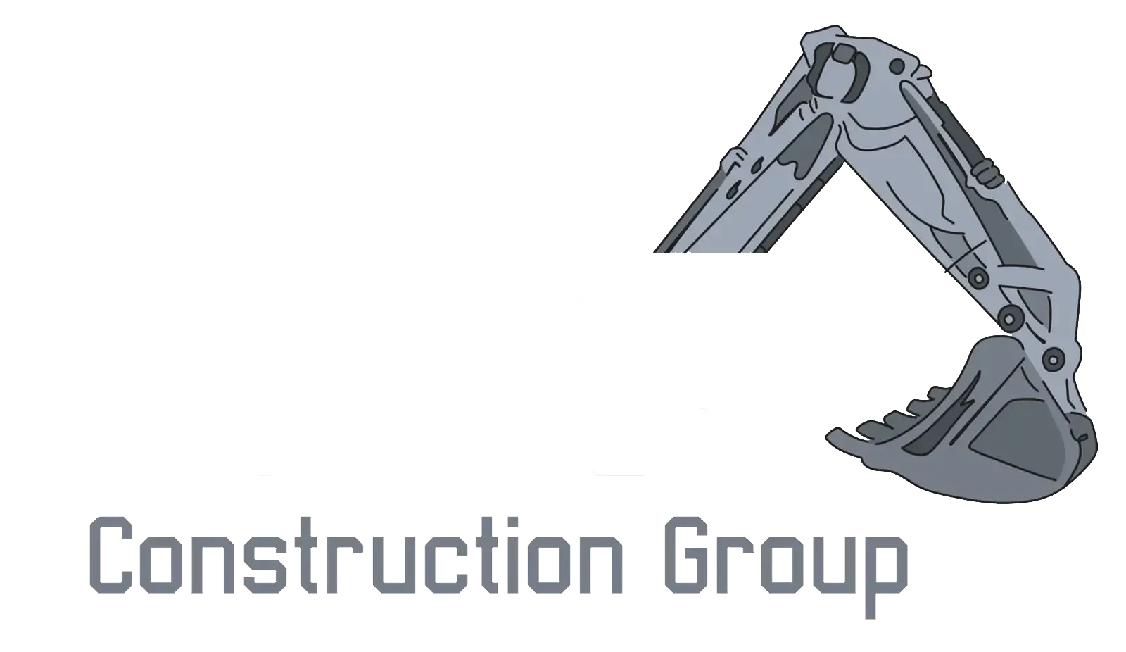 A construction group logo with an excavator bucket on a white background.