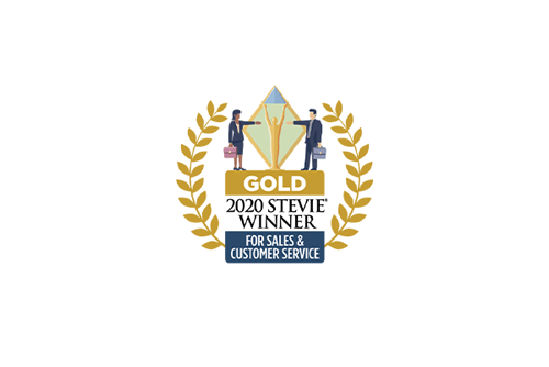 A gold award for stevie winner for sales and customer service.