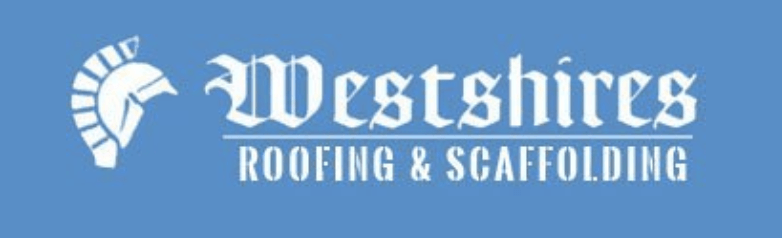 A blue logo for westshires roofing and scaffolding