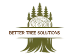 Logo for "Better Tree Solutions": trees, wood grain, tree trunk in shades of green and brown.