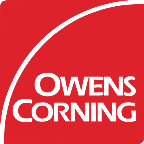 The logo for owens corning is red and white