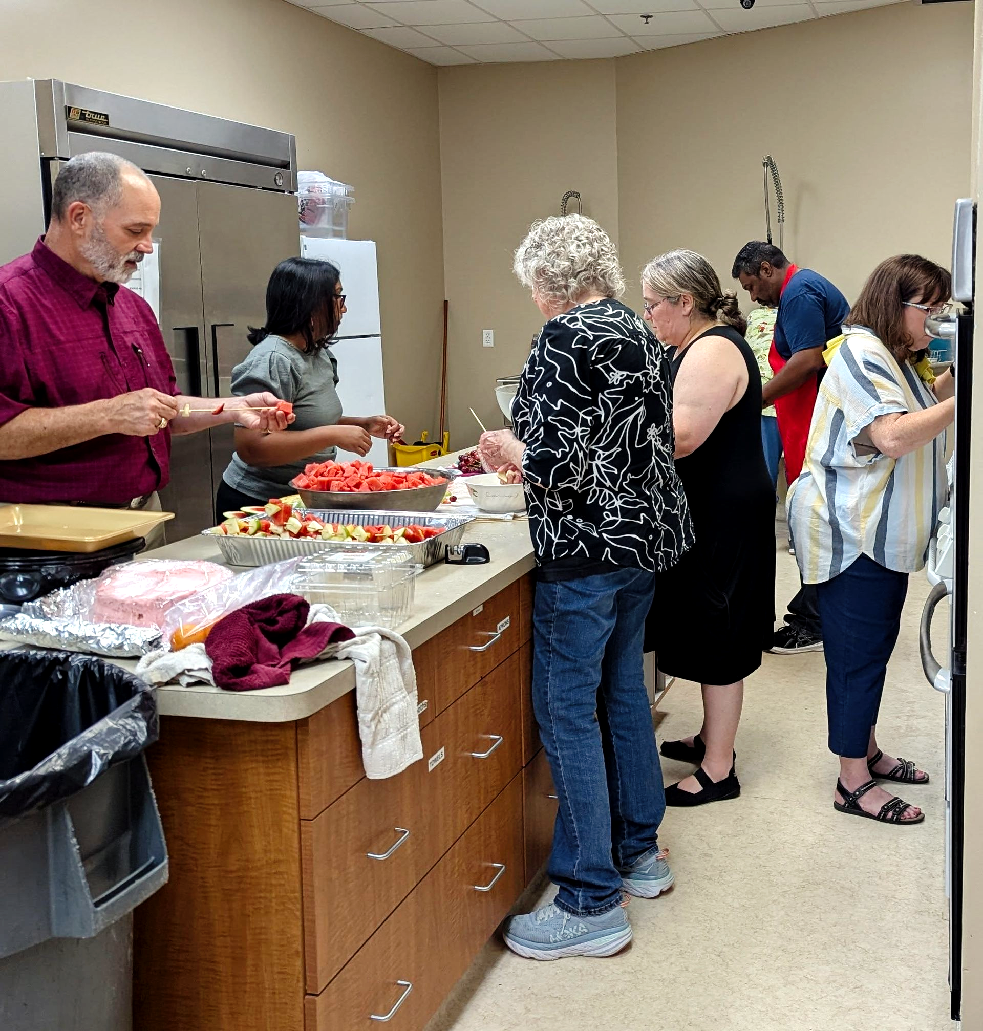 Church members working in kitchen