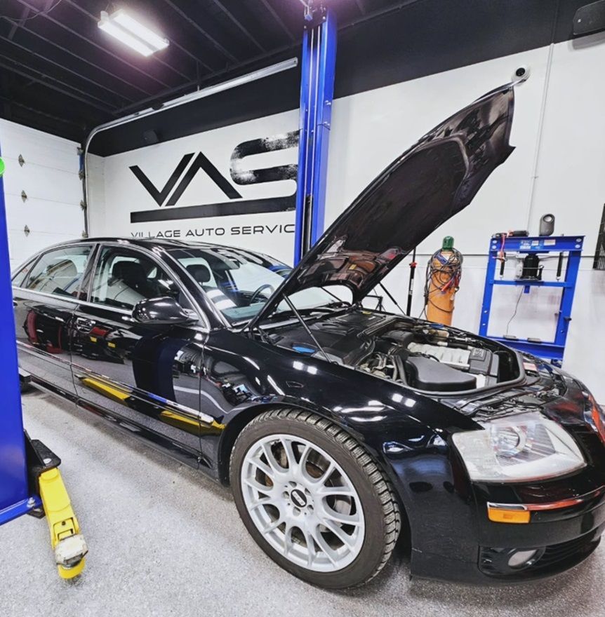 A black Audi in our our Ancaster auto service shop for engine repair