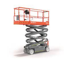 A 3d model of a scissor lift on a white background.