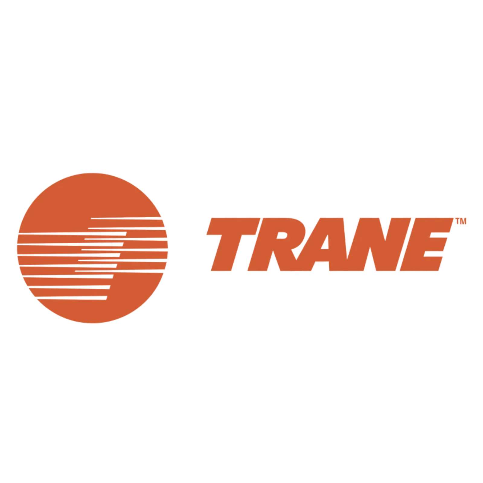 Orange Trane logo with stylized striped circle and wordmark on a white background