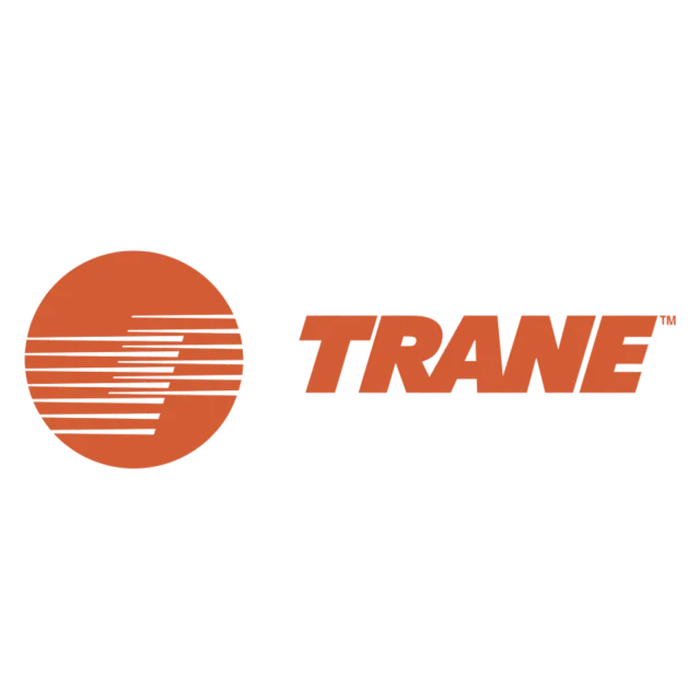 Orange Trane logo with stylized striped circle and wordmark on a white background