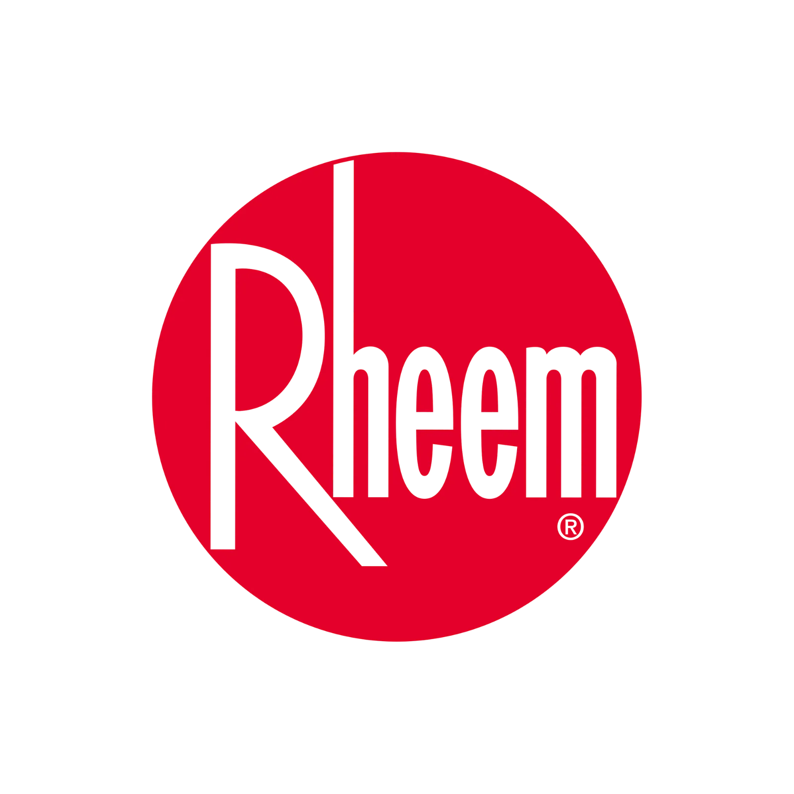 Rheem logo in white on a red circle