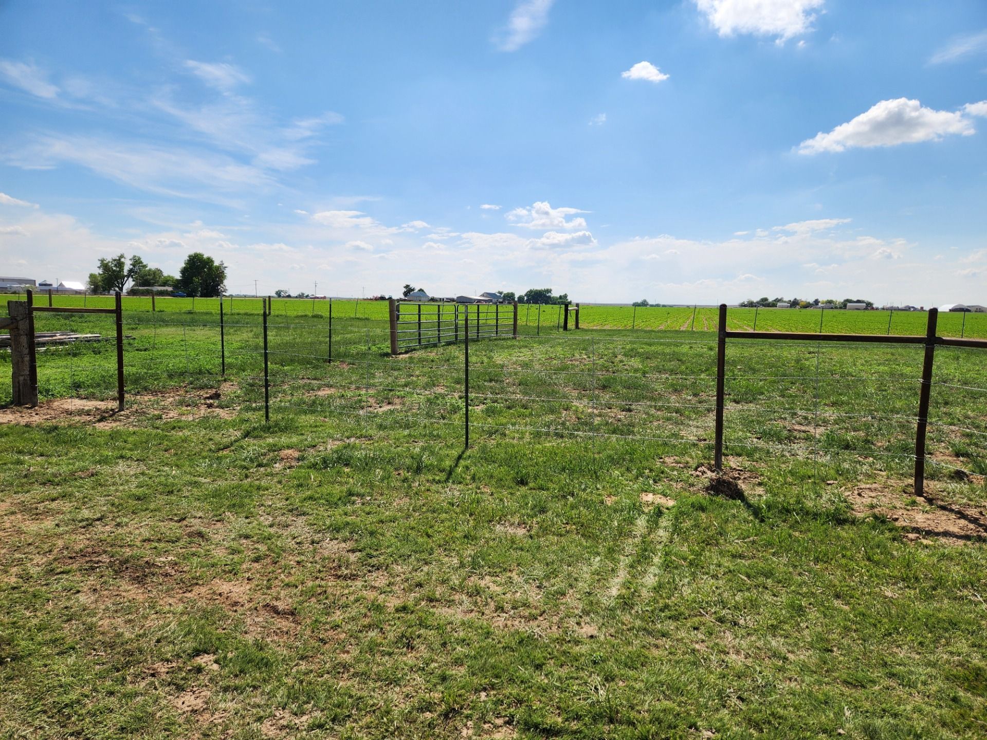 There is a fence in the middle of a grassy field.