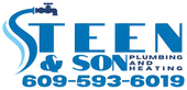 Logo for Steen & Son Plumbing and Heating with a faucet icon and phone number 609-593-6019