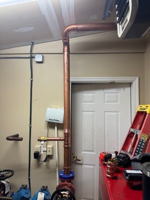 a copper, commercial 3 inch line finished after being installed by steen & son plumbing and heating