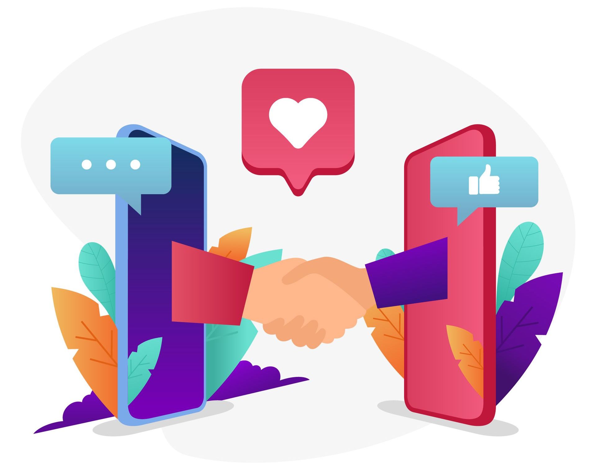 Una persona le da la mano a otra persona por teléfono celular.