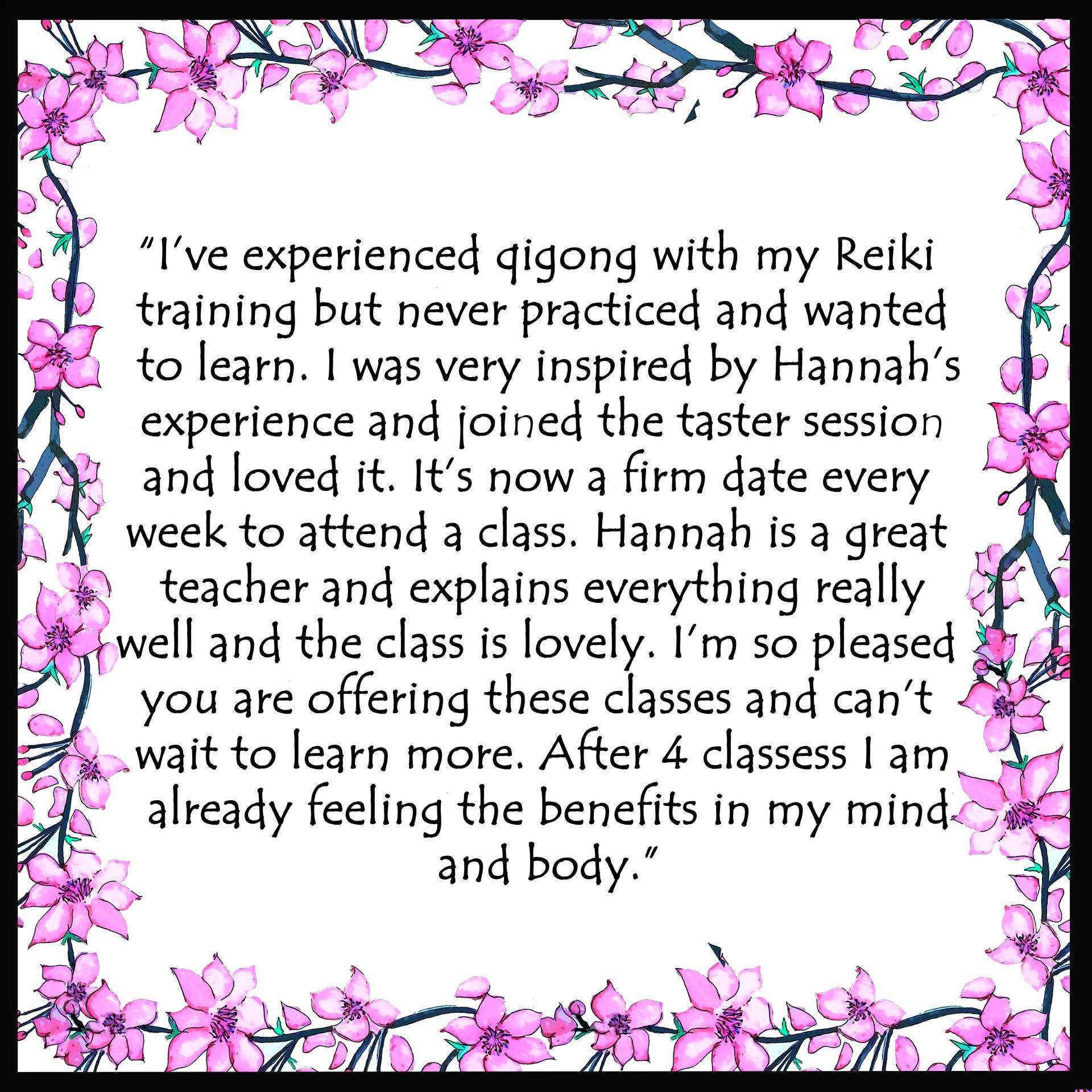 A review stating how great they feel after just 4 classes.
