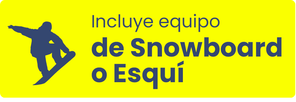 A yellow sign that says incluido equipamentos snowboarding ou esqui
