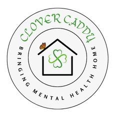 A logo for a company called clover caddy bringing mental health home.