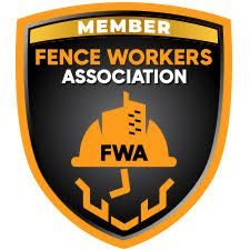 Member badge for the Fence Workers Association, featuring an orange hard hat graphic and the acronym "FWA."