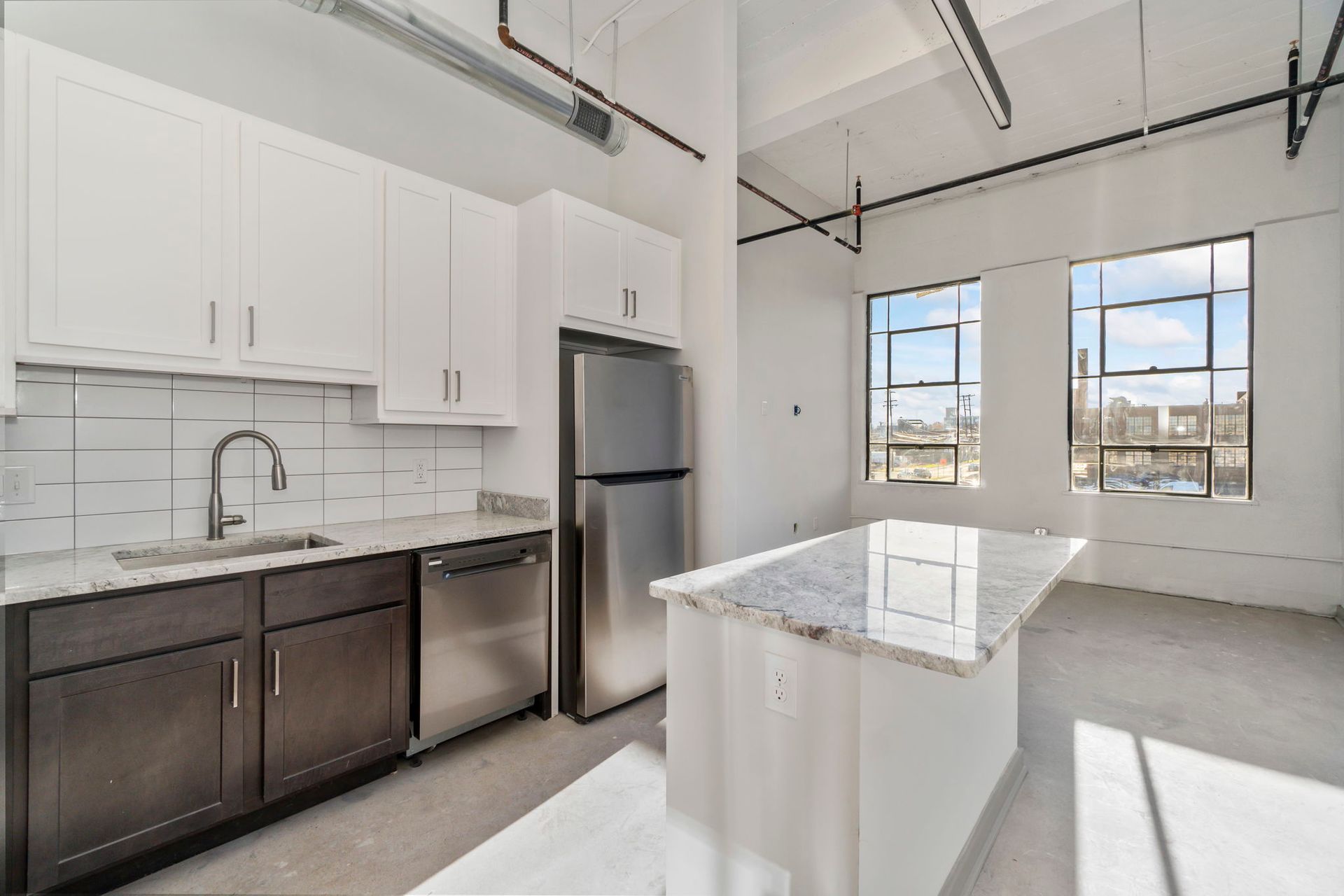kitchen island and windows