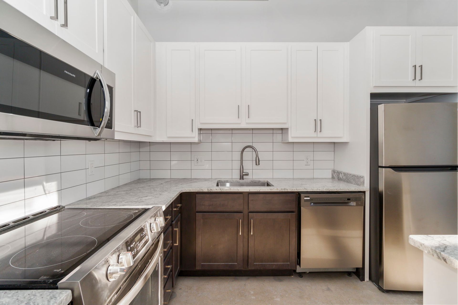 sink and stove and microwave