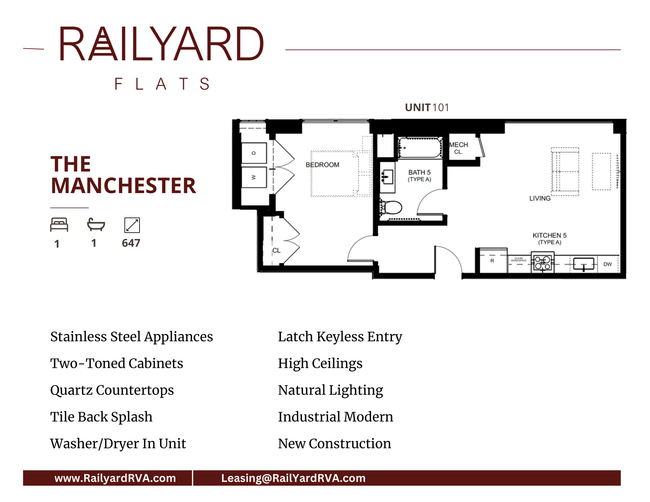 the manchester floor plan 1 bed 1 bath