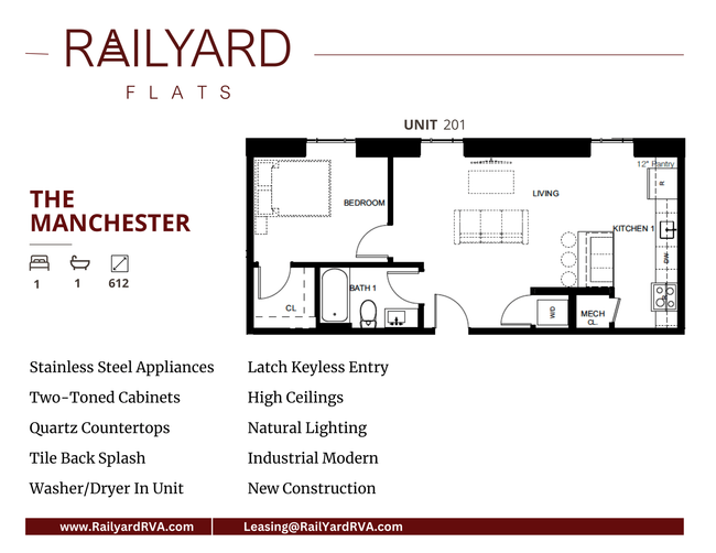 the manchester 1 bed 1 bath 612 sq ft