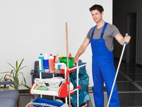 Cleaner with Cleaning Equipment — Chico, CA — Sanitorial Janitorial Service