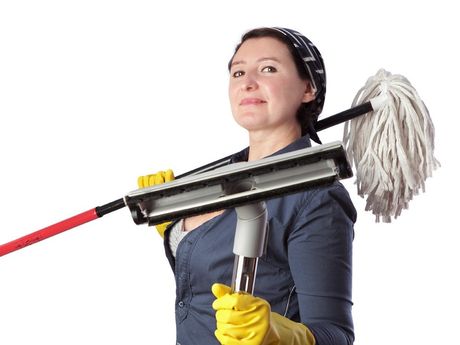 Cleaner Holding Mop — Chico, CA — Sanitorial Janitorial Service