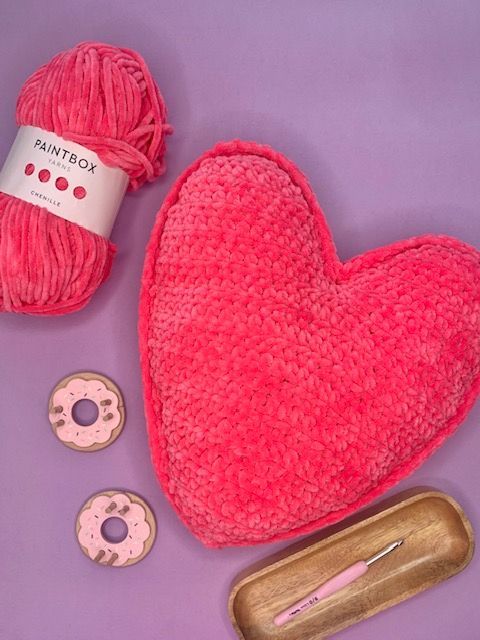 Crochet Love Heart Cushion in Paintbox Yarns Chenile 