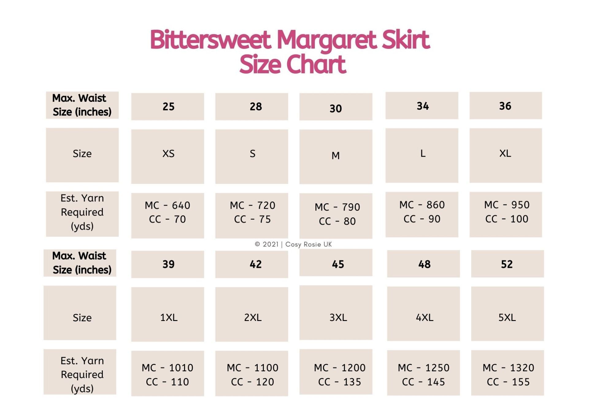 Vintage Skirt Size Chart