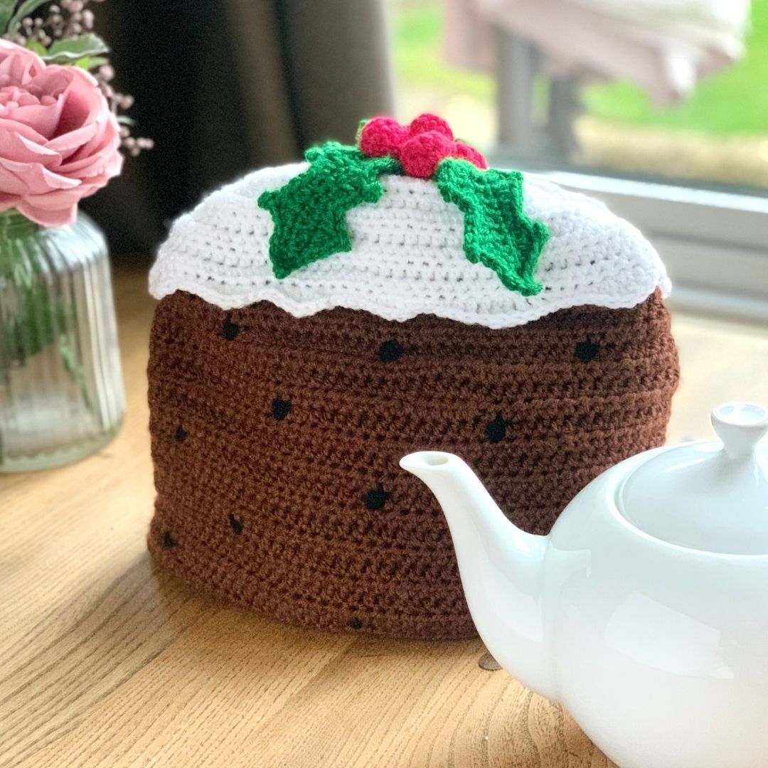 Christmas Pudding Crochet Teapot Cozy