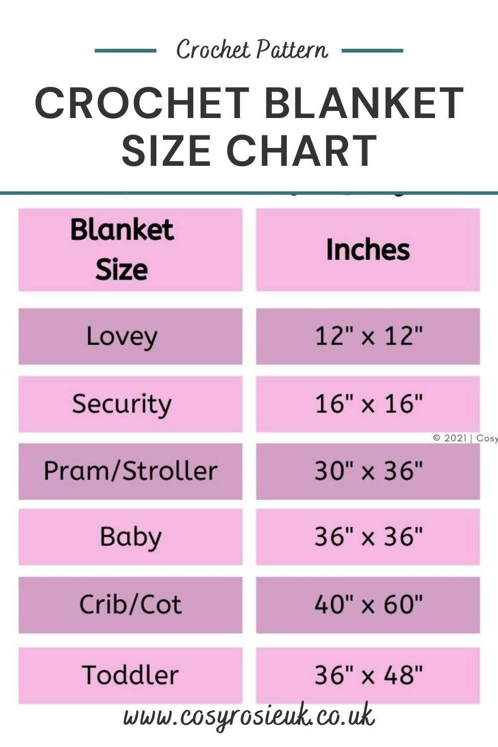 Crochet Blanket Size Chart