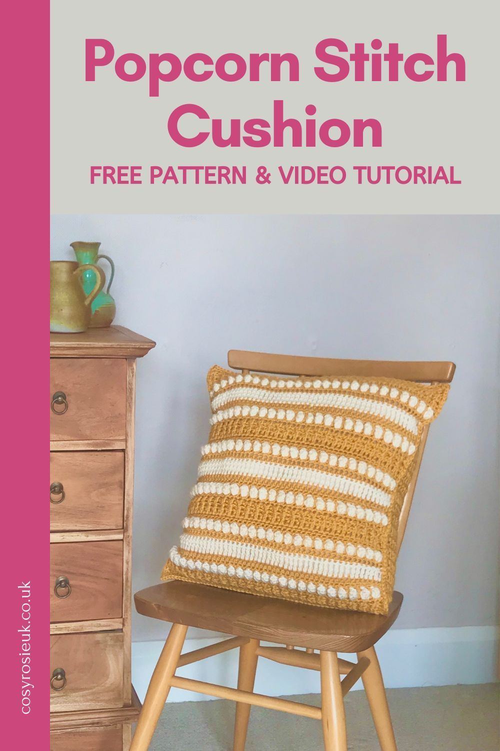 Crochet Popcorn stitch cushion pattern with video tutorial