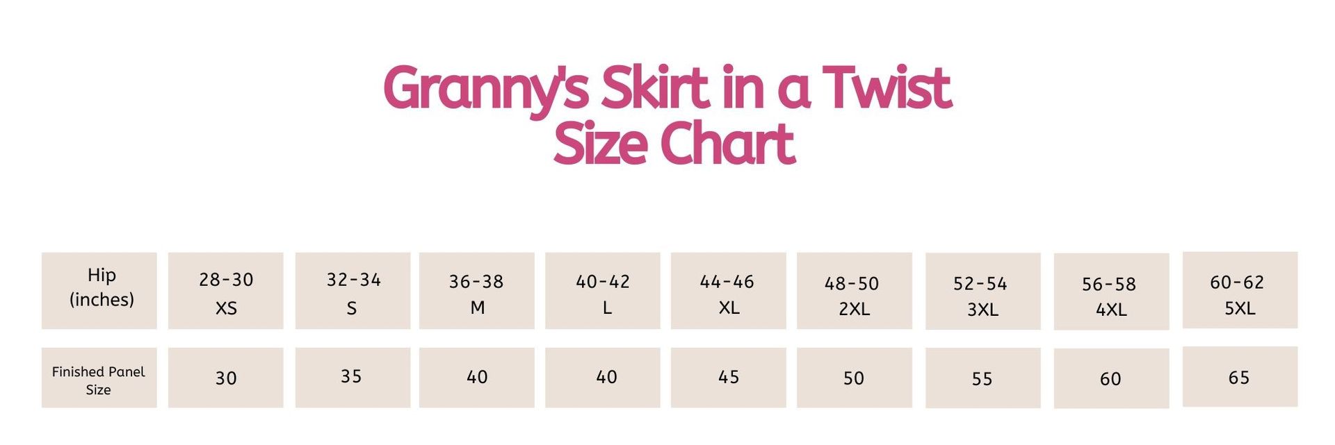 Granny square Crochet Skirt pattern size chart