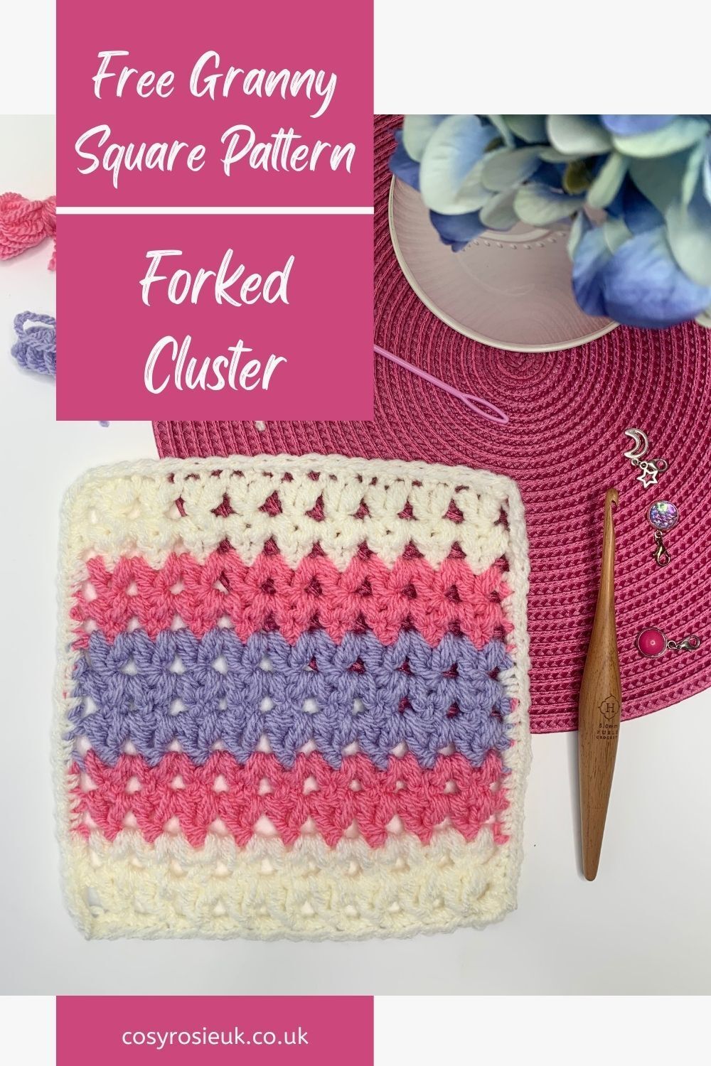 Forked Cluster Stitch  Granny Square Pattern