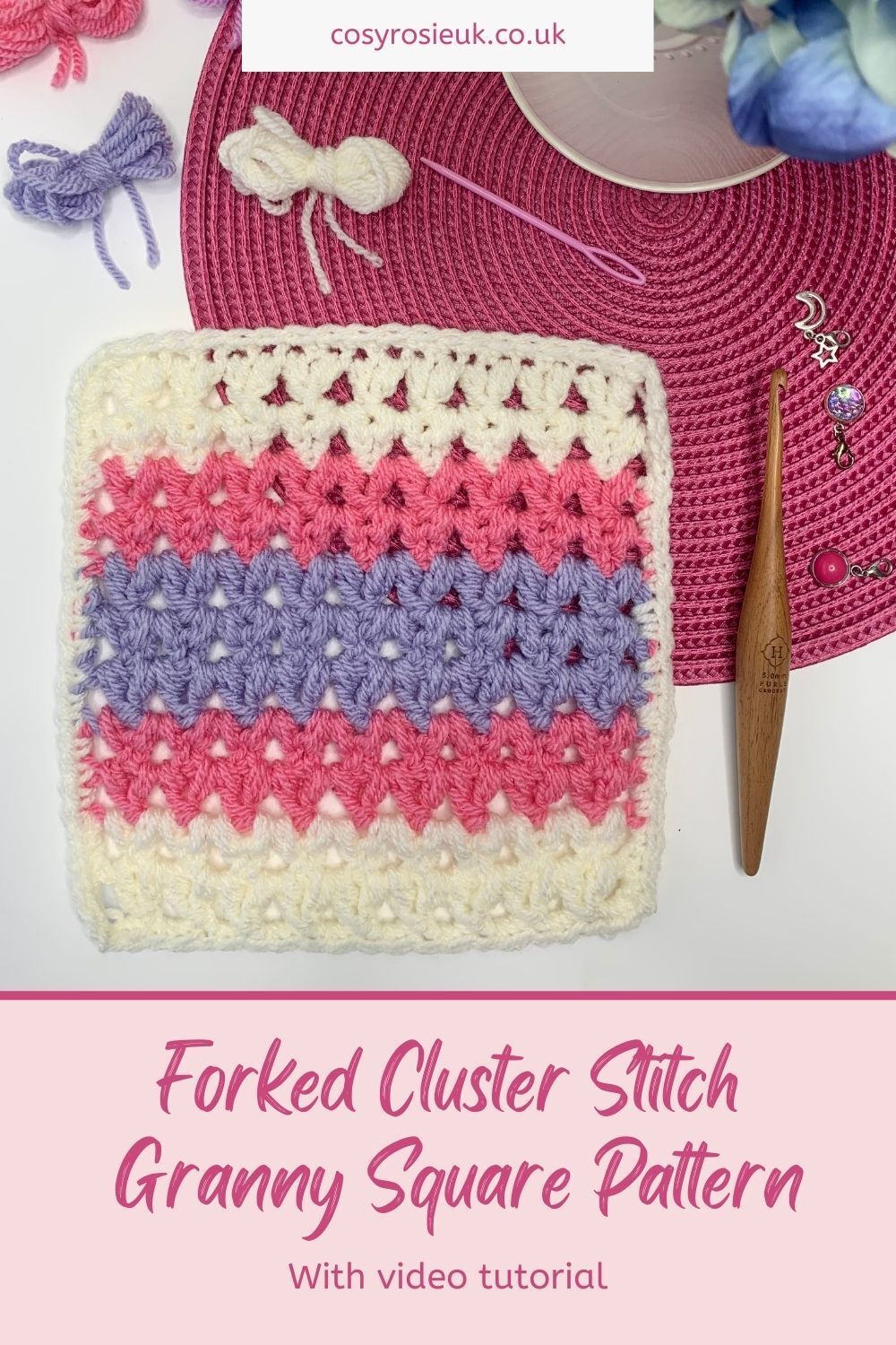 Forked Cluster stitch free Granny Square pattern