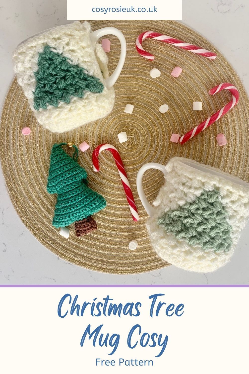 Free Christmas tree crochet mug cozy