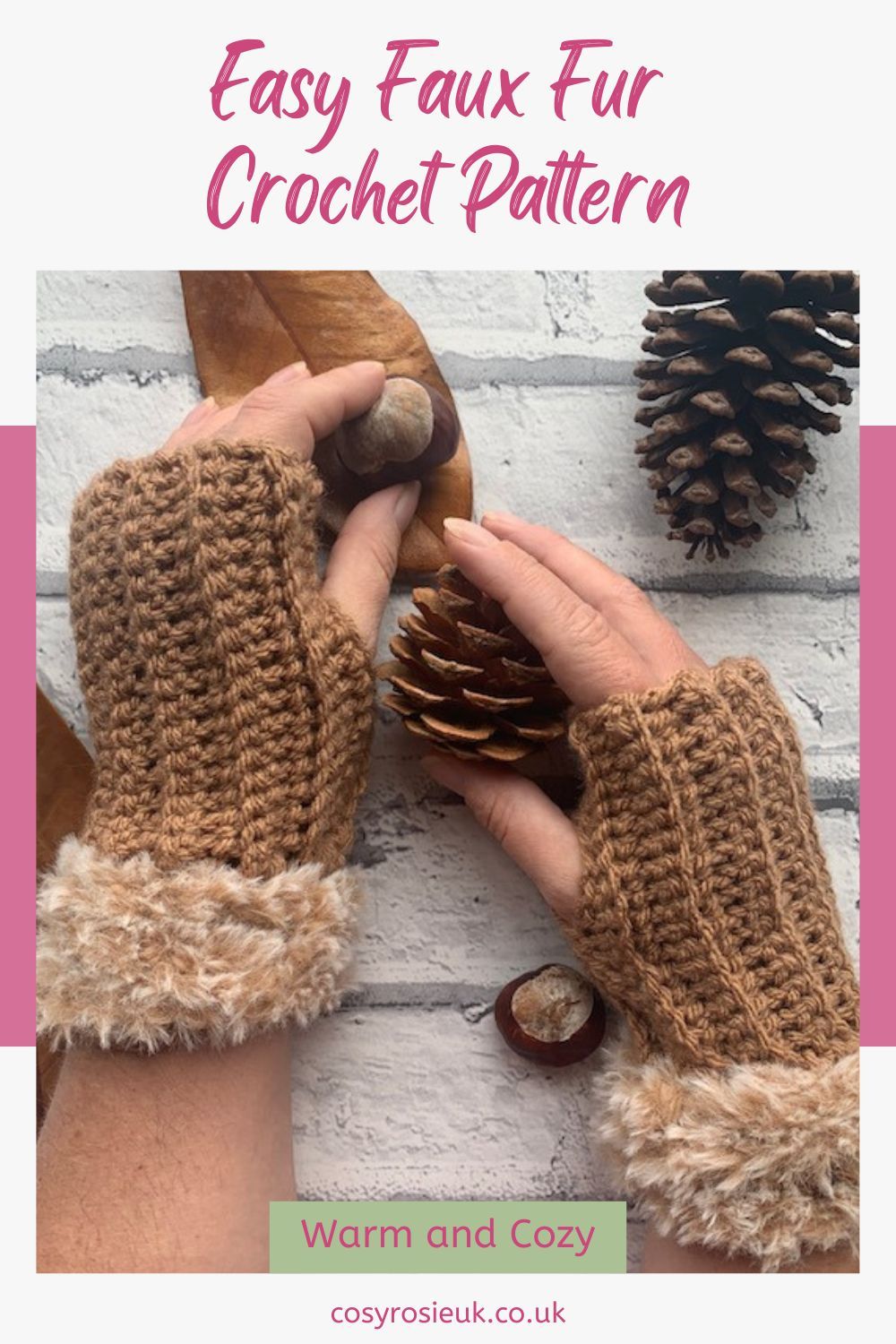 Free Crochet Fingerless Gloves Pattern with Faux Fur