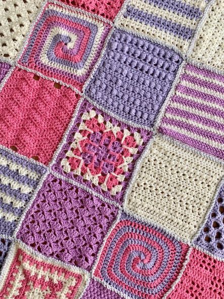 Modern granny square pattern with spike stitch