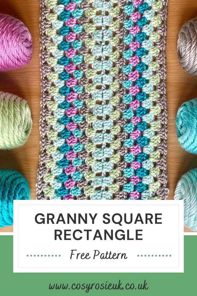 Rectangle Granny Square free crochet pattern and tutorial